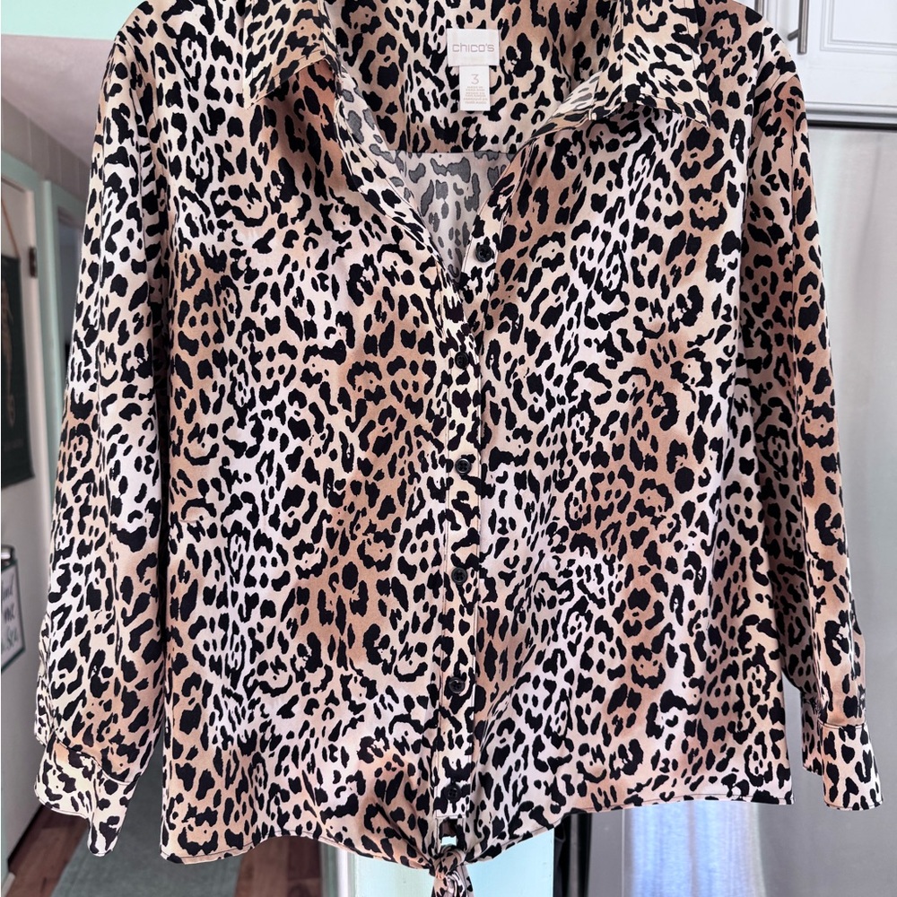 Chico's Animal Print Blouse in Black and Cream